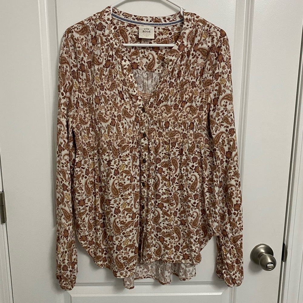 KNOX ROSE BOHO Brown Bacteria Print Blouse M